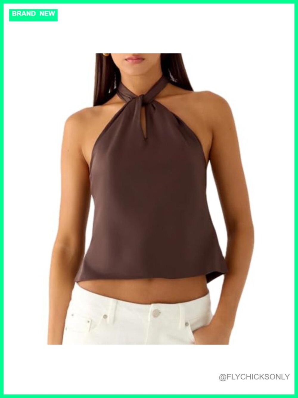Satin Halter Crop Top Keyhole Cut Out Backless Bow Tie Lace Up Women's
